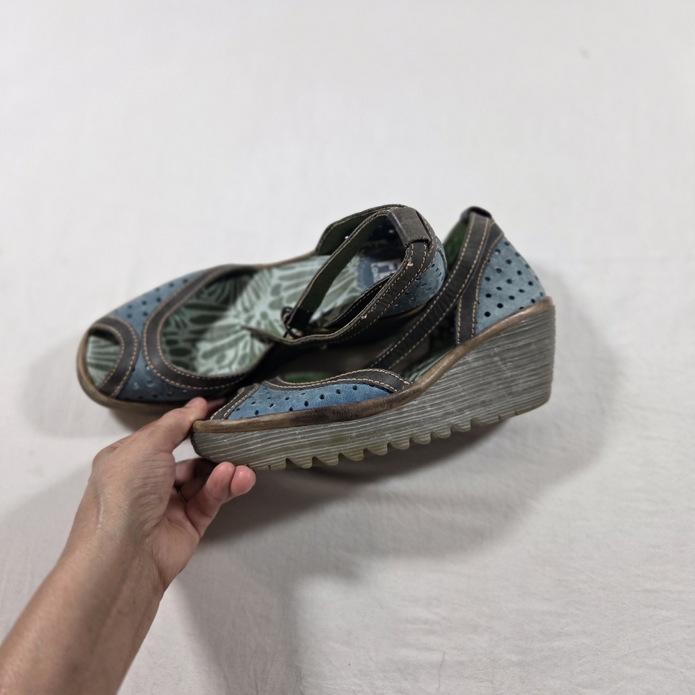 Fly London CLOGS Wedge Platform Shoes Blue Mary Jane Size 8 - Picture 3 of 8